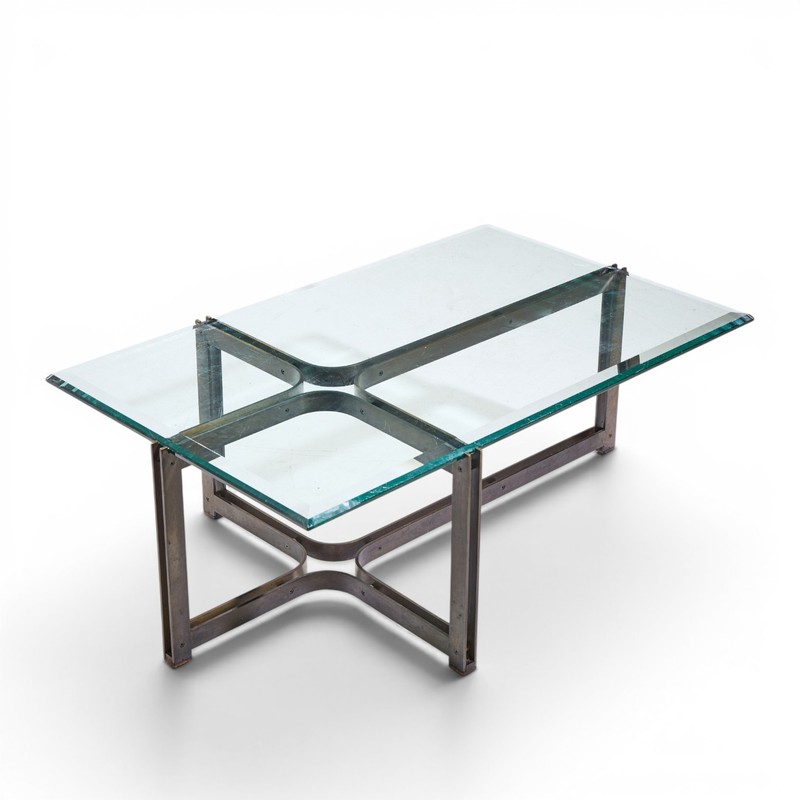Tom Lopinski for Dunbar Mid Century Bronze, Rosewood and Glass Coffee Table