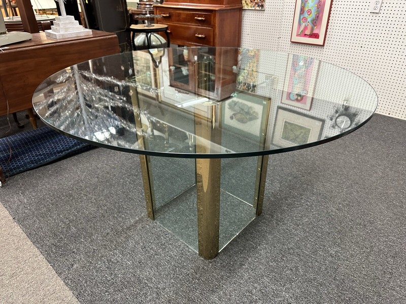 VINTAGE LEON ROSEN – PACE COLLECTION Brass & Glass DINING ROOM TABLE ORIGINAL