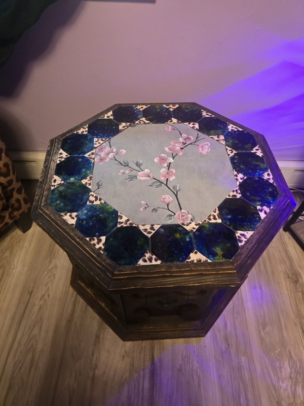 Sharp California Tile Top Table Cabinet. Octagonal Table Cabinet In Oak.