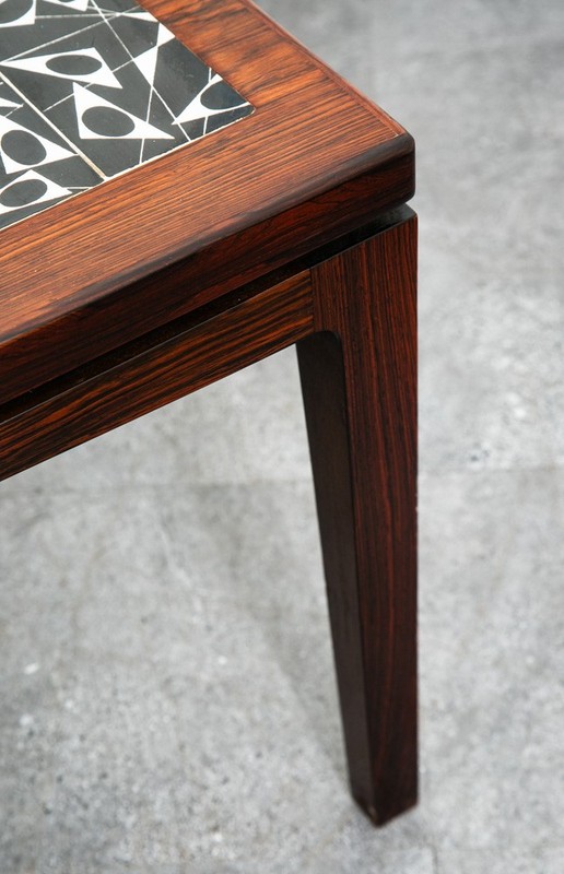 Mid Century Danish Modern Coffee Table Rosewood Tile White Black Surfboard NM gallery