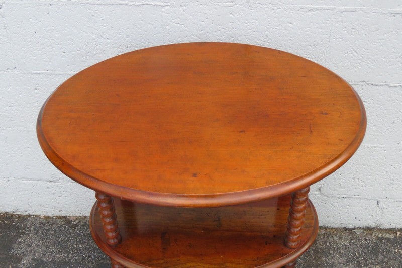 Early 1900s Solid Wood 2 Tiers Oval Side End Table 5426 gallery