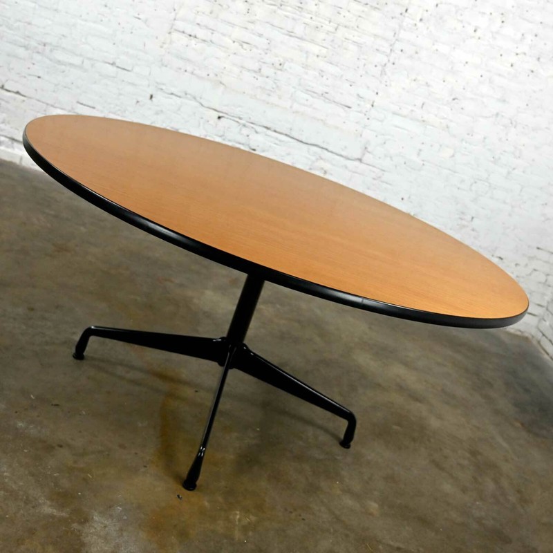 MCM Eames Herman Miller Natural Oak 60” Round Top All Black Universal Base gallery