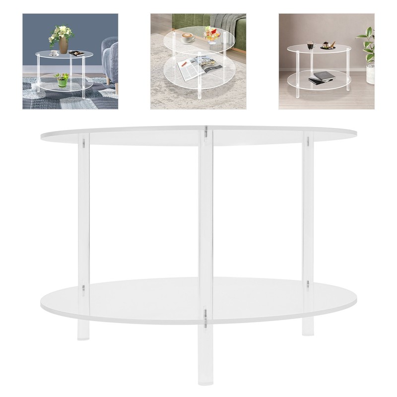 Modern Acrylic 2-tier Coffee Table Living Room Round End Table With Storage Rack gallery