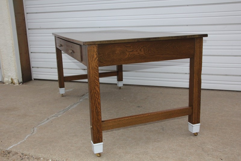 6' Mission Oak Arts& Crafts Chemist Lab Table Office Desk Library Porcelain Feet gallery