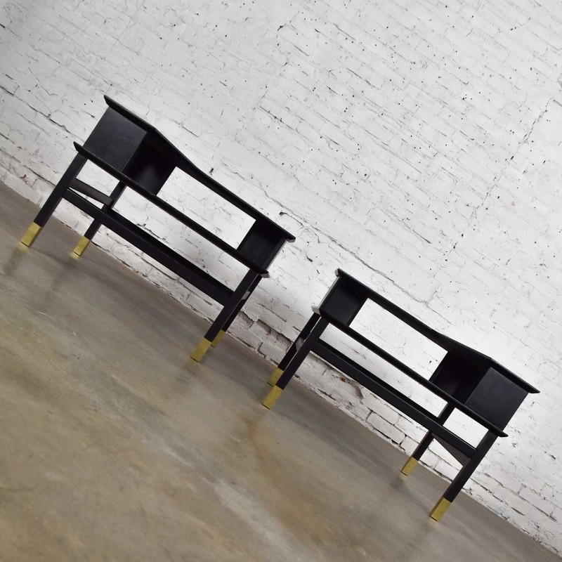 2 MCM Founders Corner Step Tables Black Brass Sabots Coronado Grp Luther Draper gallery