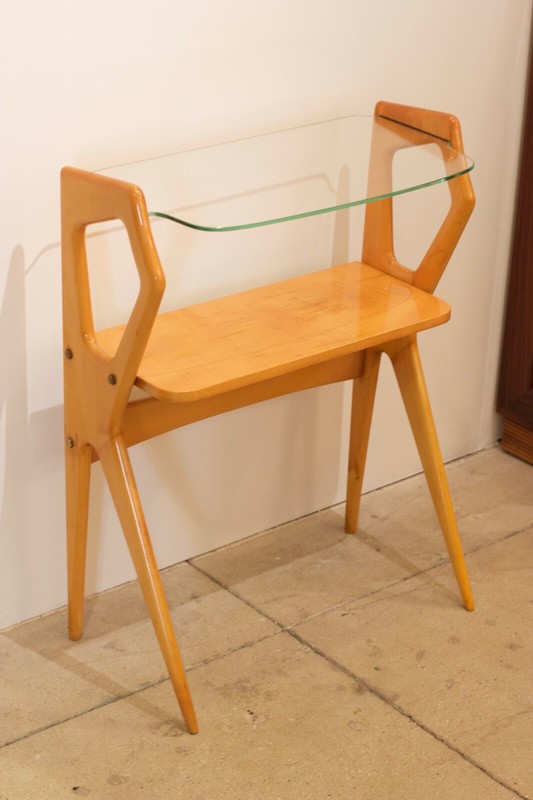 Glass Top Light Wood Tone Small Side Table by Cesare Lacca, Italy, 1955 gallery