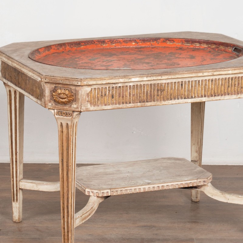 Late 19th Century Gustavian Style Gray Painted Tray Top Side Table gallery