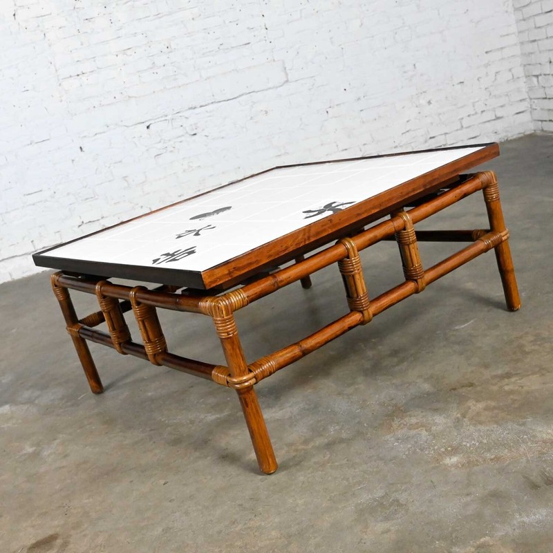 Rattan Campaign Ficks Reed Far Horizons Coffee Table w/Tile Top by John Wisner