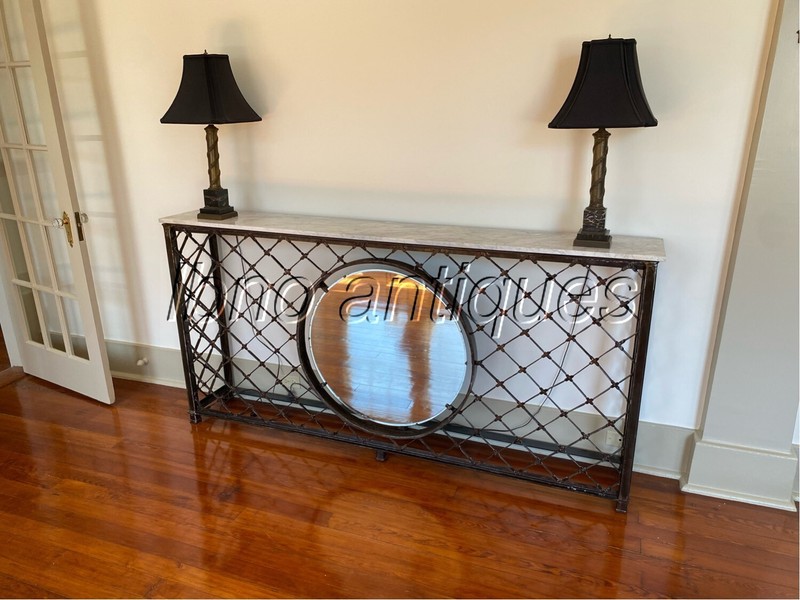STUNNING CUSTOM MADE ONE OF A KIND WROUGHT IRON / MARBLE / MIRROR CONSOLE TABLE