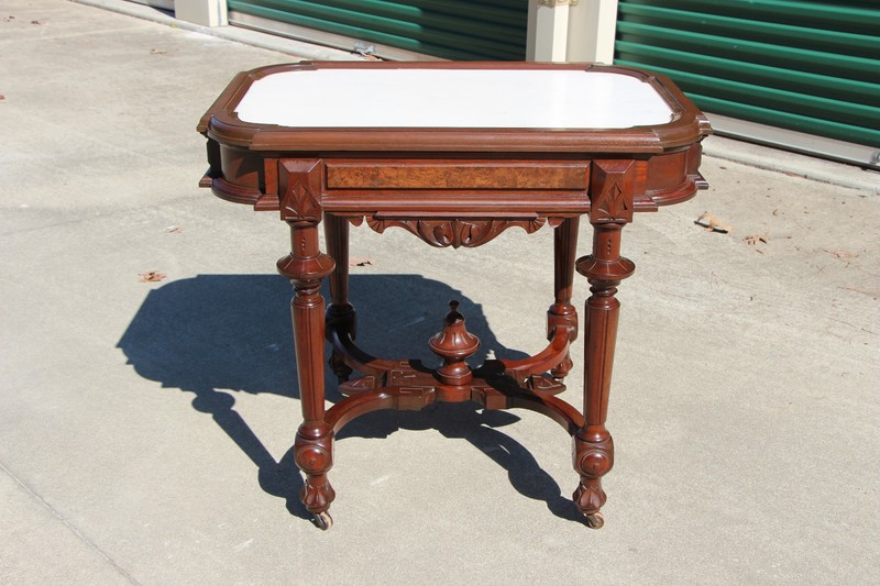 Superb Large Walnut Victorian Picture Frame Marble Top Library Table ~Ca.1870