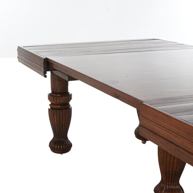 Antique Square Carved Oak Folding Extension Dining Table C1900 gallery