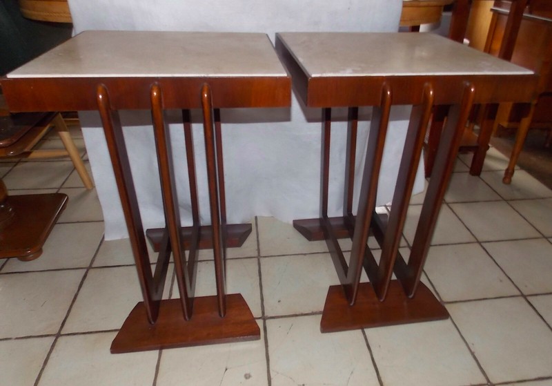 Walnut Mid Century Marble Top End Table / (1 Table) (ET354) gallery