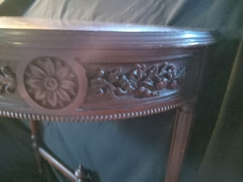 Antique Grand Rapids Imperial Louis XVI Style Hand Carved Half Moon Table gallery