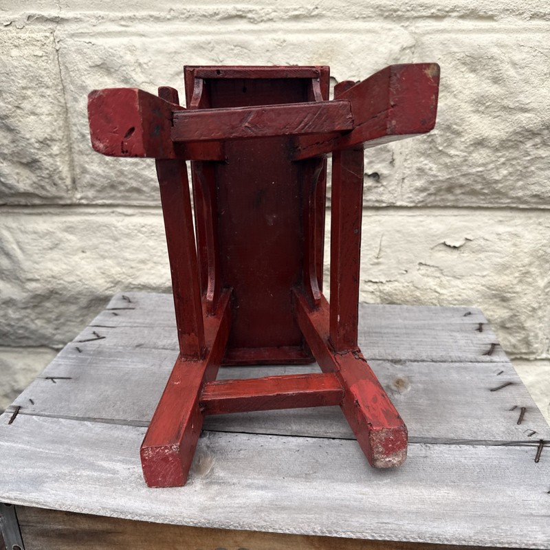 Vintage Asian Cricket Stool Red Paint Wooden 8x11x5 Inches gallery