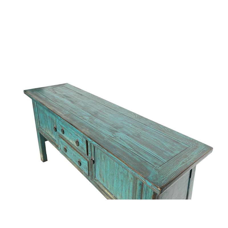 Vintage Chinese Distressed Turquoise Blue Foyer Narrow Side Console Table ws4394 gallery