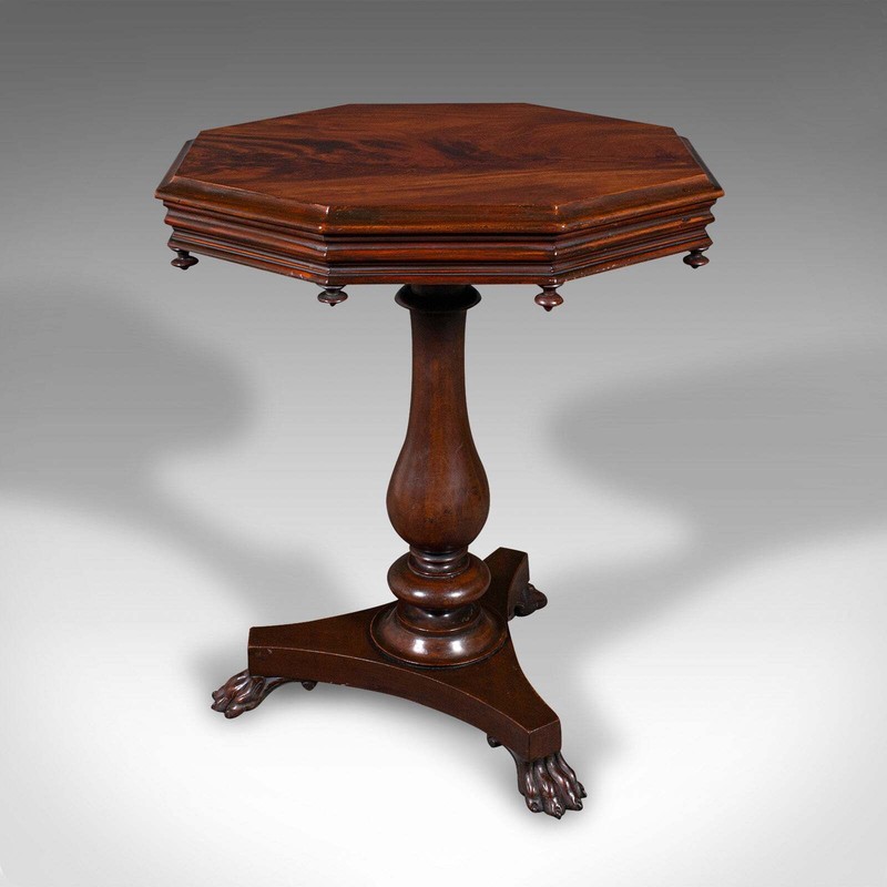 Antique Octagonal Wine Table, English, Flame, Lamp, Side, William IV, Circa 1835 gallery