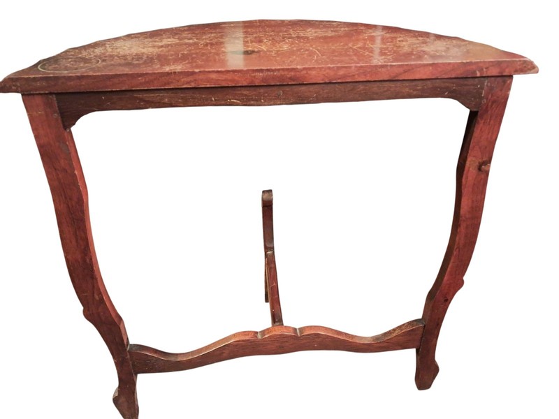 Antique Carved Swan Half Moon Wood Accent Table 24"H x 24"W x 12"D gallery
