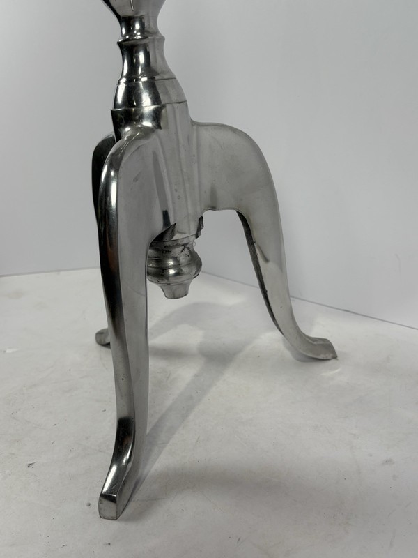 Mid Century Modern Aluminum Silver Metal Round Night Stand Table Wine Table gallery