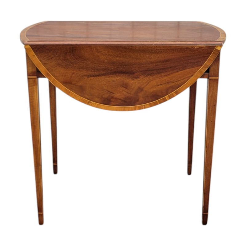 1940s Mahogany Pembroke Table Banded Inlay American Drop Leaf Side Table gallery