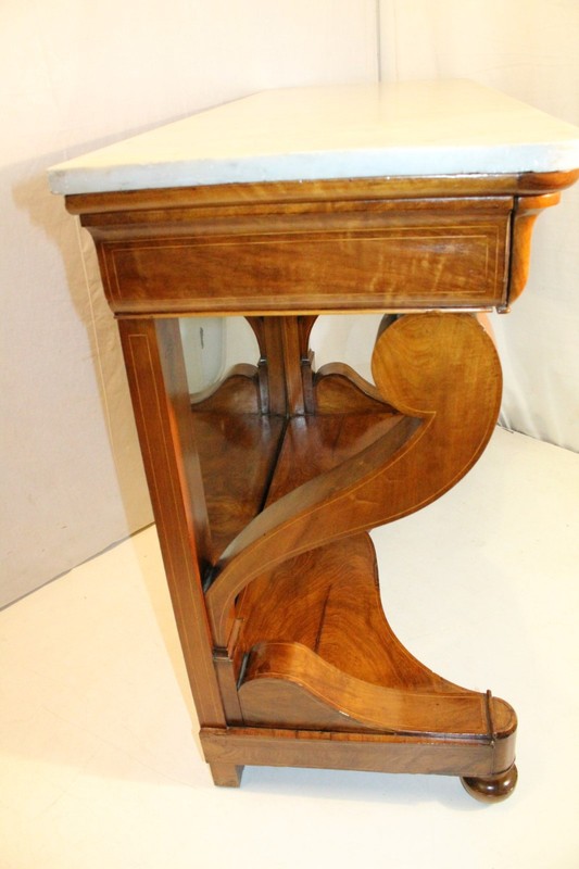 Exquisite English Regency Inlaid Marble Top Hallway Console Table gallery