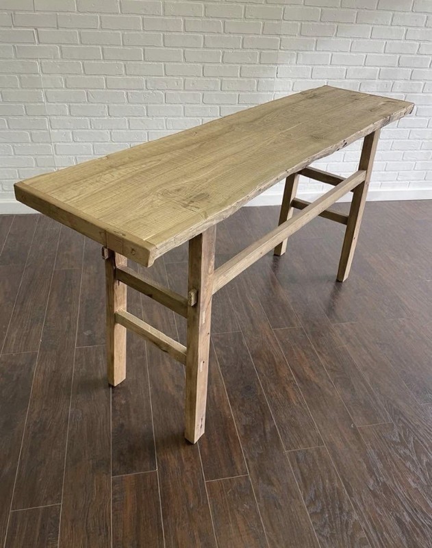 Vintage Elm Wood Console with amazing antique patina. 62.5” L x 16.75”W x31.75”H gallery