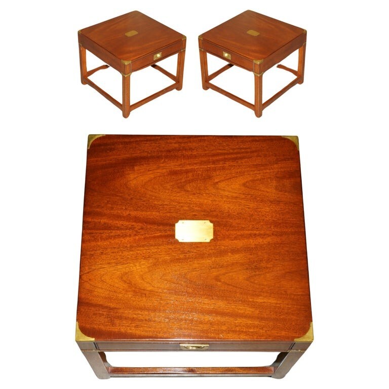 FINE PAIR OF HARRODS KENNEDY MAHOGANY MILITARY CAMPAIGN SINGLE DRAWER TABLES