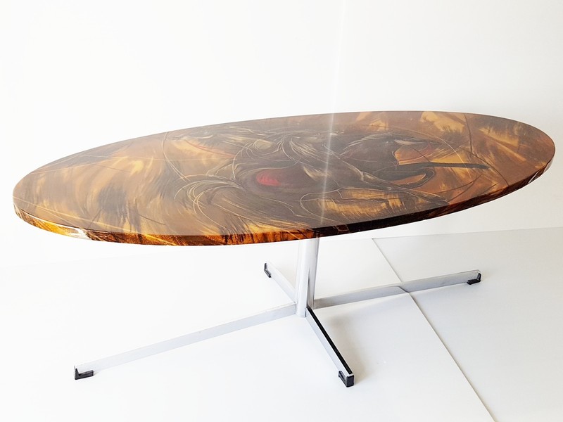 Superb Coffee Table With Horses 1960 1970 Vintage Plastic Resin 60's 70's gallery