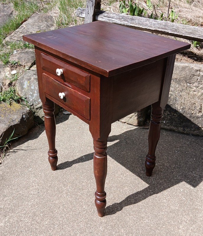 Antique Primitive Two Drawer Stand in Old Dark Red Finish 1850s Era gallery