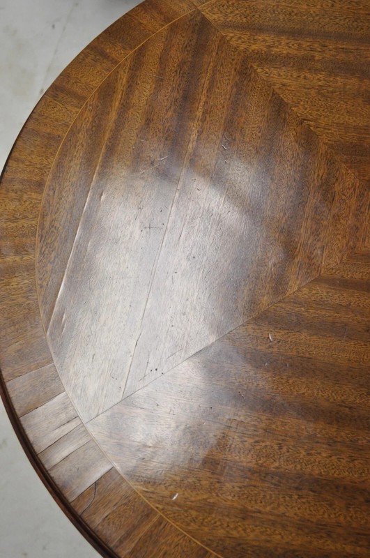 Antique English Edwardian Mahogany Bellflower Inlay Round Occasional Side Table gallery