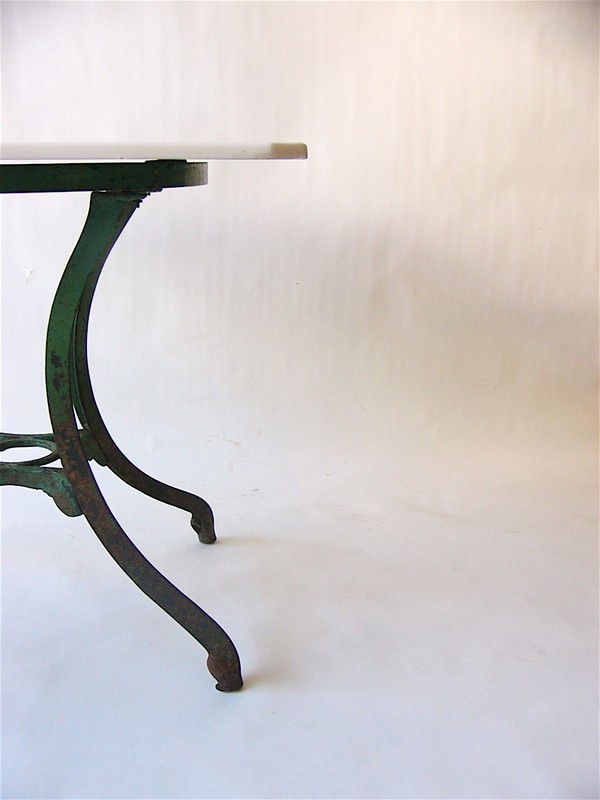 1900-1950 American Green Painted Cast Iron Table w/ White Vitrolite Glass Top gallery