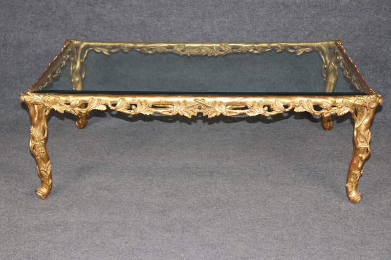 Regency Style Carved Branch and Leaf Coffee Table In the Manner of Bagues