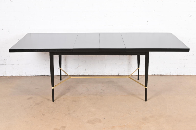 Paul McCobb for Directional Black Lacquer and Brass Extension Dining Table