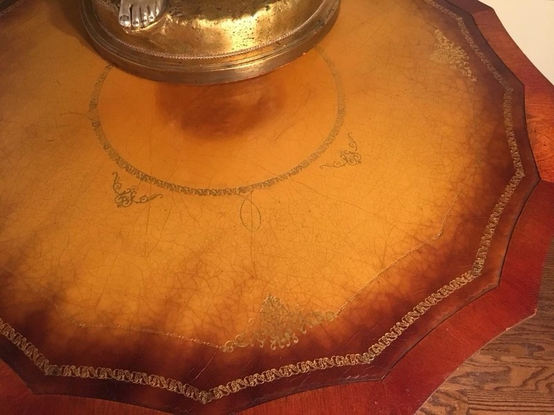 Regency Style Mahogany Rotating Drum Tooled Leather Table With Drawers gallery