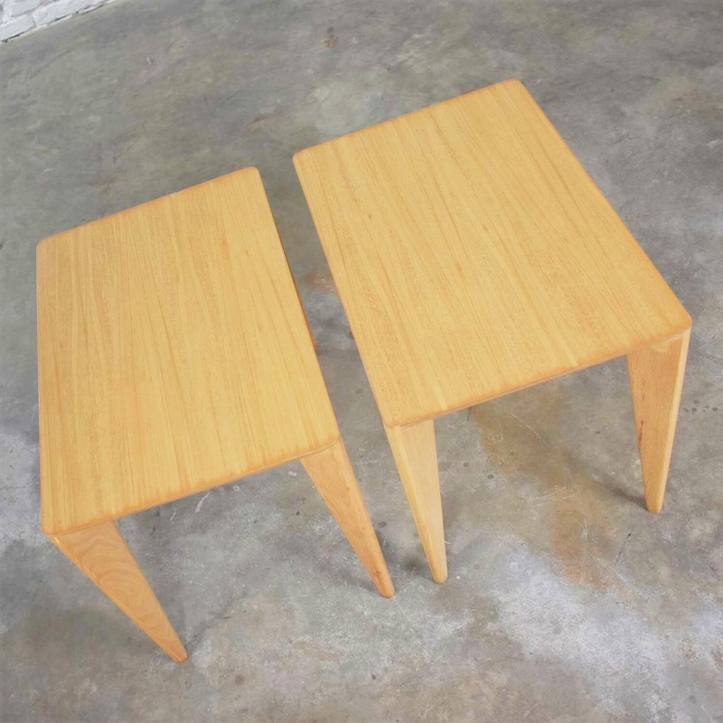 Mid Century Modern Blonde Side Tables or End Tables with Laminate Tops a Pair gallery