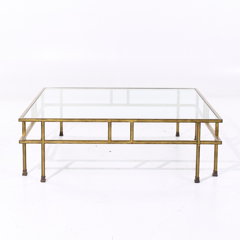 Maison Jansen Style Mid Century Large Italian Brass and Glass Coffee Table gallery