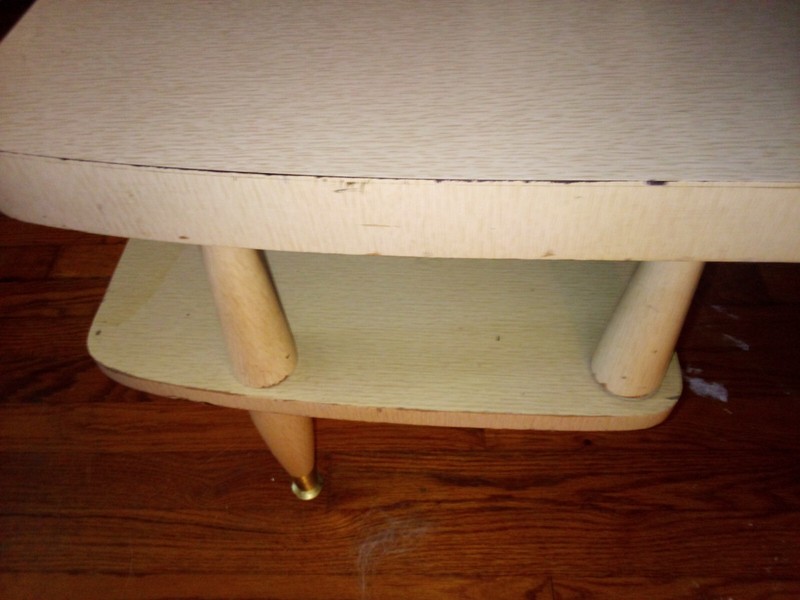 Vintage MCM Table Blonde Wood with Brass gallery