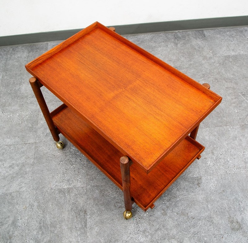 Mid Century Danish Modern Serving Cart Trolley Walnut Rolling Bar Poul Hundevad gallery