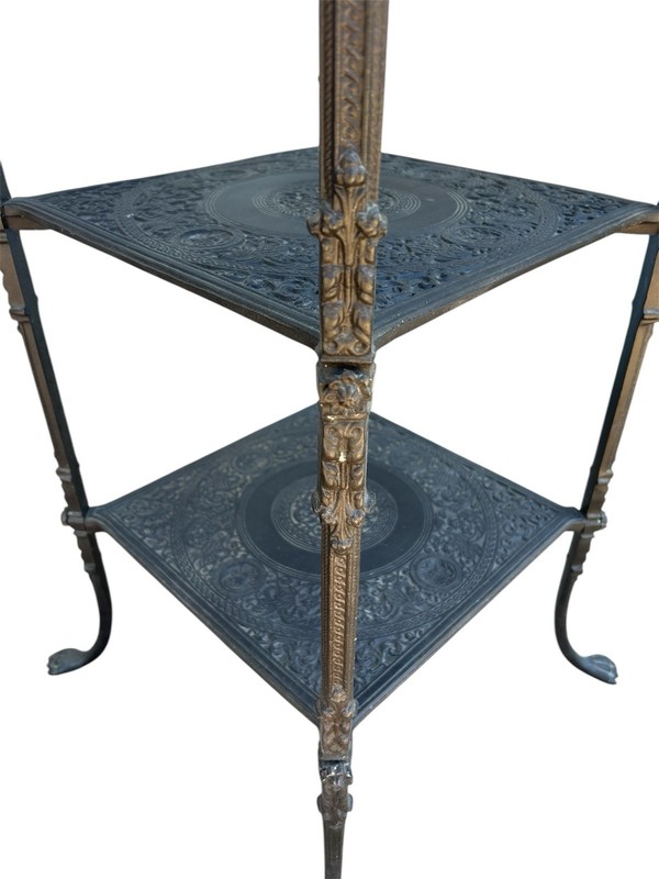 VTG Ornate French Victorian Style Figural Metal Accent Table Plant Stand 3 Tier gallery