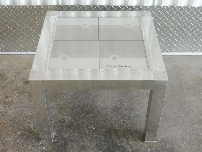 70'S SIGNED PIERRE CARDIN ALUMINUM TILE TOP SIDE TABLE W MOD DESIGN gallery