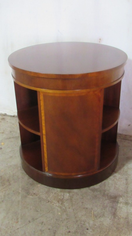 Baker Furniture Drum Bookcase Side End Table Mahogany Banded