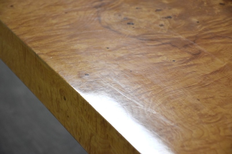 Milo Baughman Seamless 84” Parson Burl Dining Table gallery