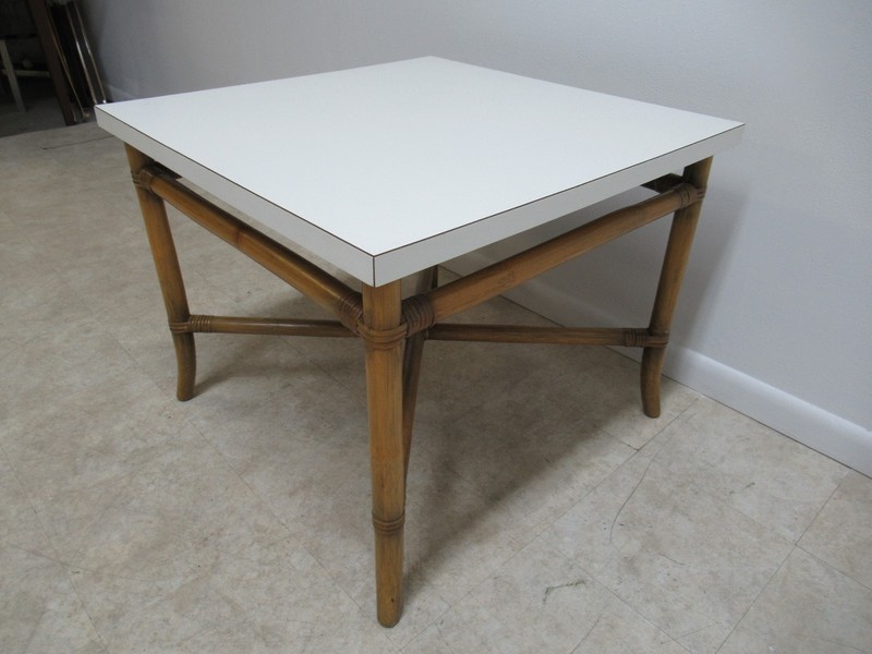 Vintage Rattan Bamboo Willow & Reed Formica Lamp End Table Mid Century A gallery