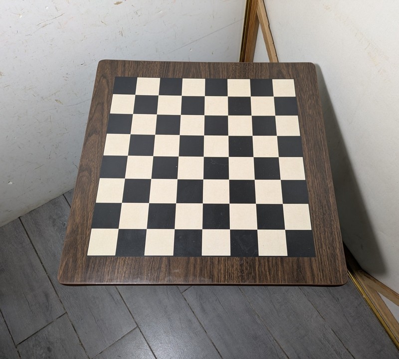 Vintage Mid Century Modern Chess Checkers Game Board Pedestal Table Wood K89 gallery
