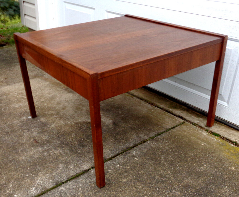 MID CENTURY MODERN WALNUT LARGE SIDE TABLE, COFFEE TABLE, EDWARD WORMLEY? SOLID. gallery