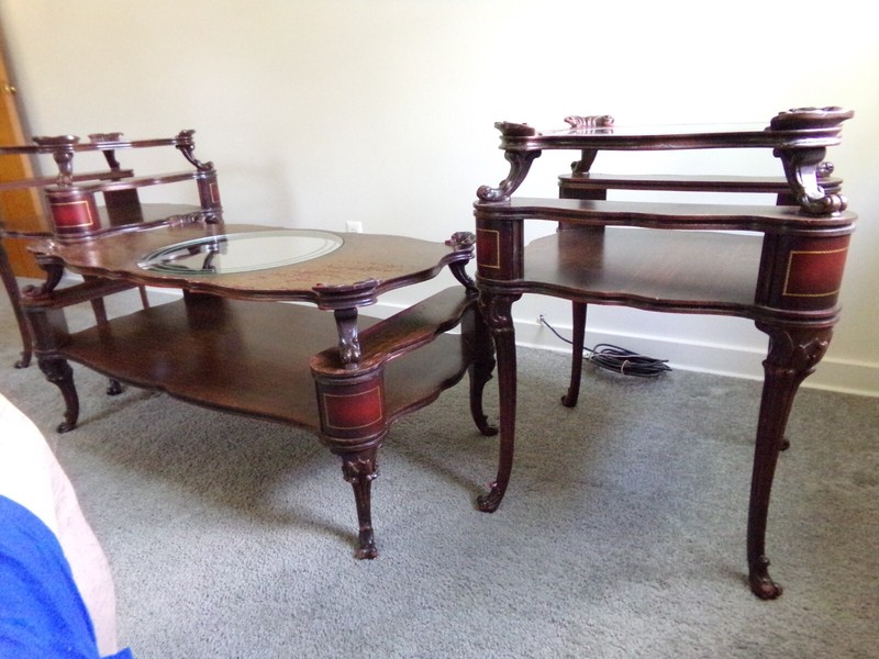 1940'S ANTIQUE COCKTAIL TABLE WITH SIDE TABLES gallery