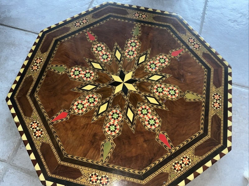Antique Wooden Inlaid Octagon Table Top / Wall Hanging