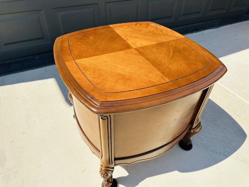 Beautiful Vintage French Provincial Maple Drum Table W/ Screened Window Doors gallery