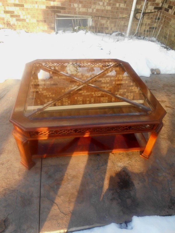 Mid-Century Modern Designer Mahogany & Smoke Glass Coffee Table MCM