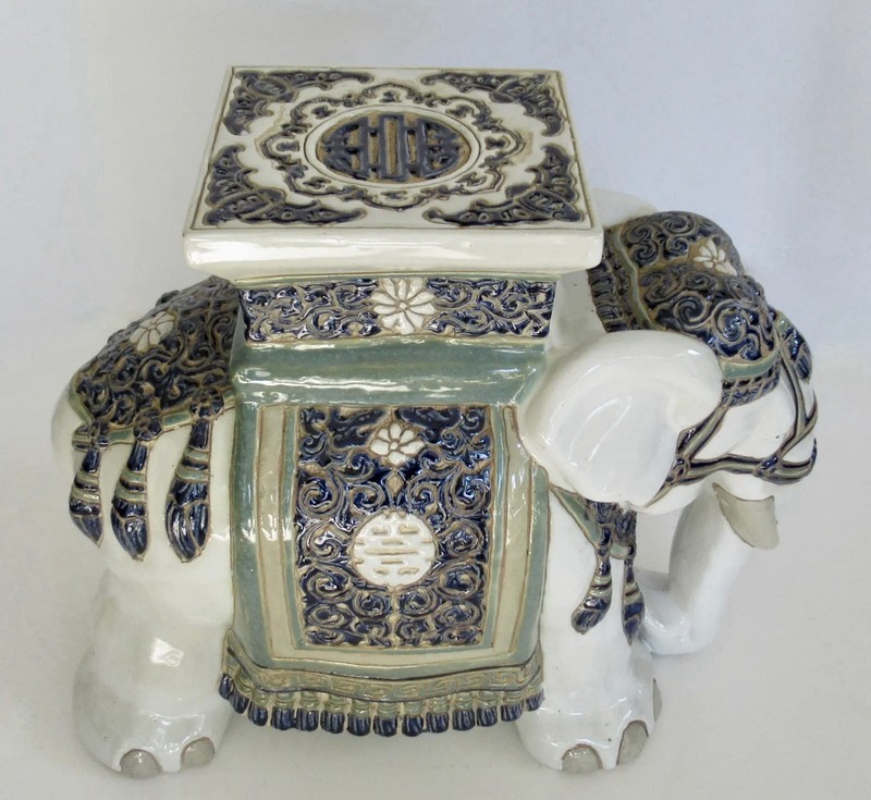 Vintage Ceramic Glazed Elephant Side/Occasional Table, and.or Occasional Seat gallery