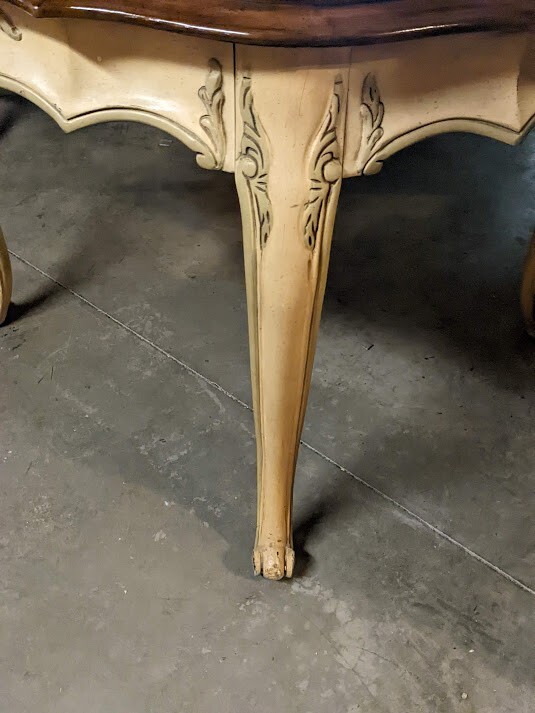 Elegant Louis XV Style Oval Dining Table with Ivory Painted Base and Two Leaves gallery